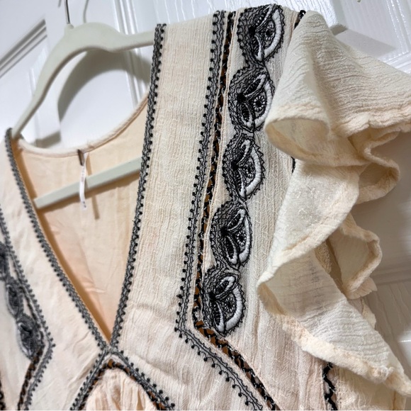 Free People Embroidered Boho Tunic Ivory Black Size M - Picture 5 of 11